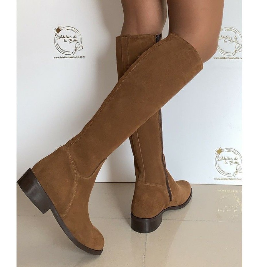 High Boots * | Suede Camel Riding Style Boots