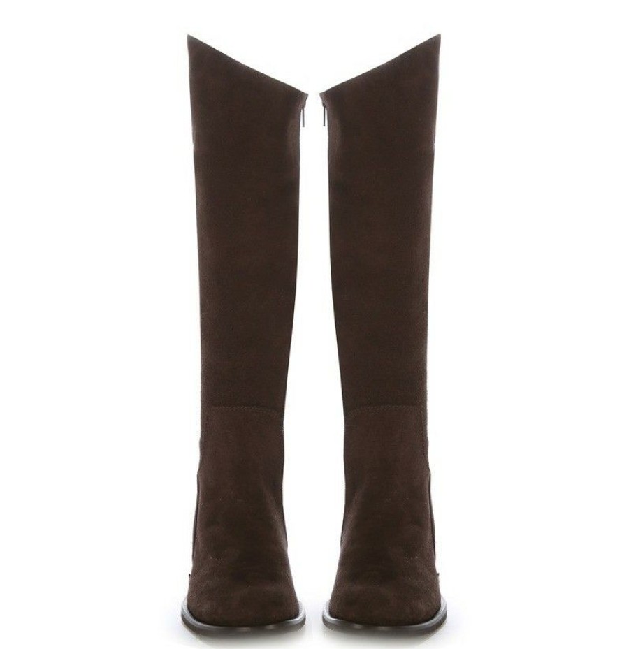 High Boots * | Brown Suede Leather High Boots