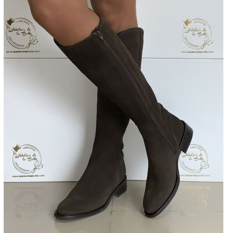 High Boots * | Brown Suede Leather High Boots