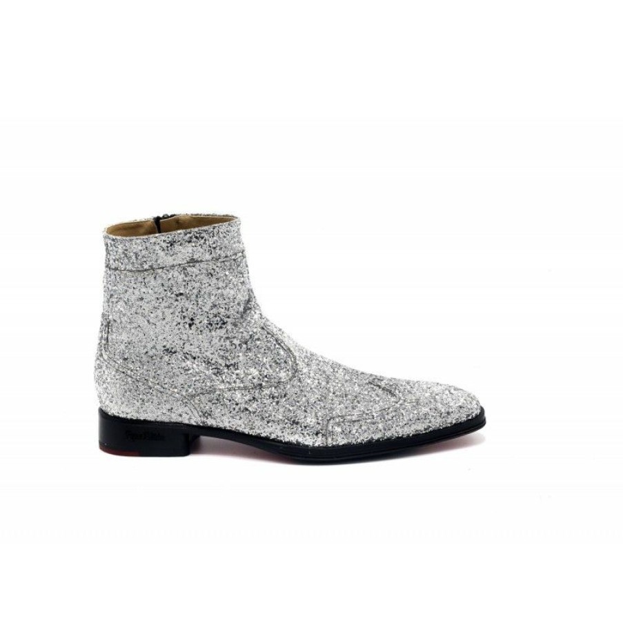 Men'S Ankle Boots * | Glitter Silver Leather Ankle Boots For Men