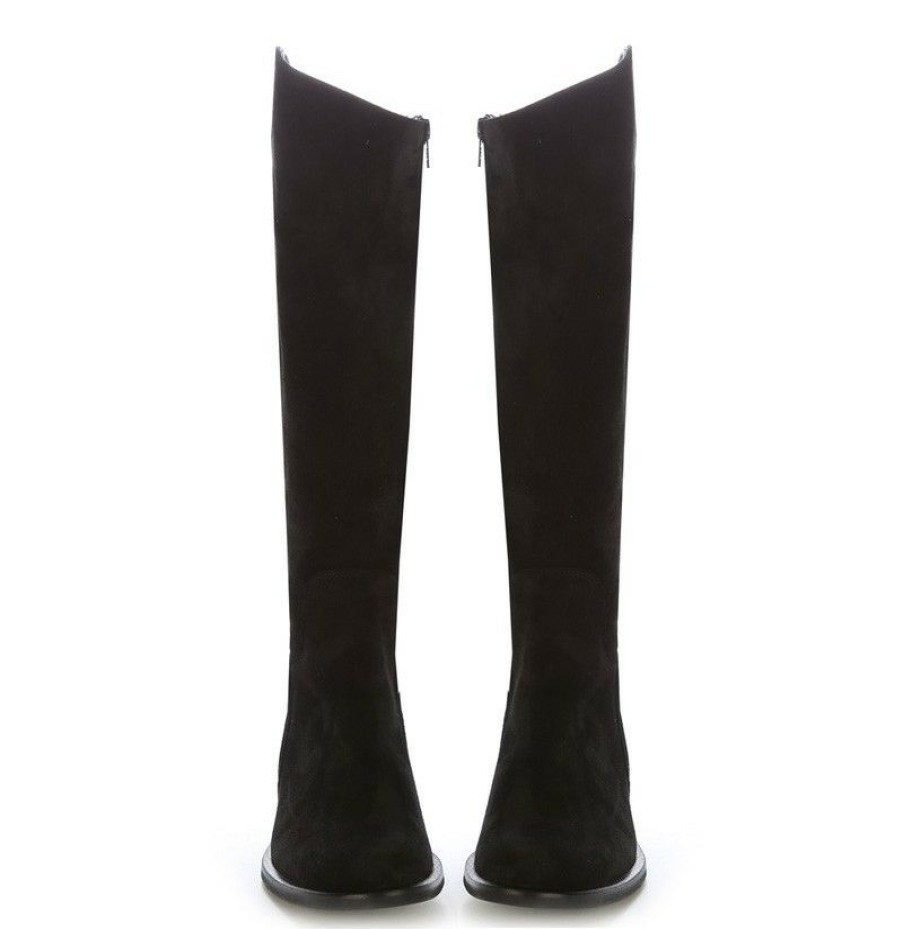 High Boots * | Black Suede Leather High Boots