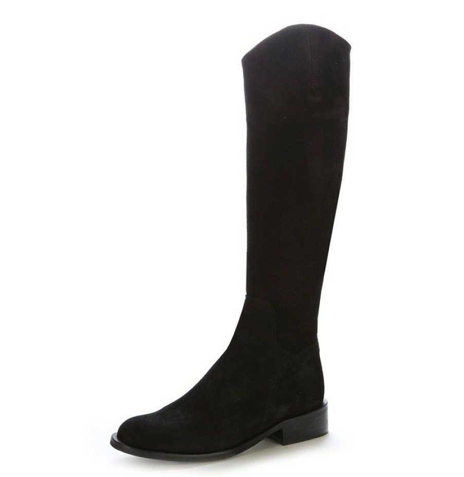 High Boots * | Black Suede Leather High Boots