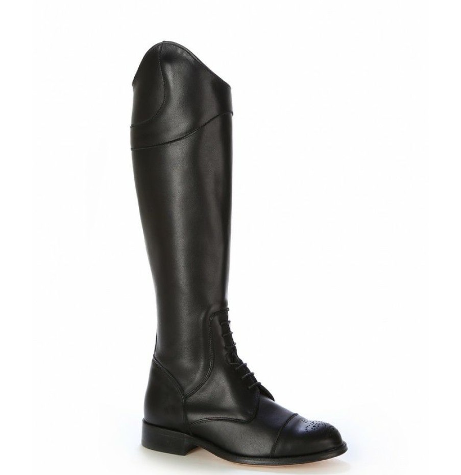 High Boots * | Black Leather Riding Style Boots With Laces