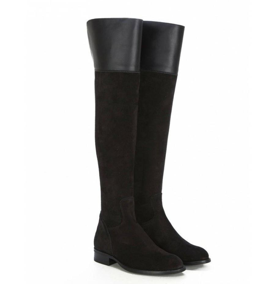 High Boots * | Black Leather Knee Boots For Women