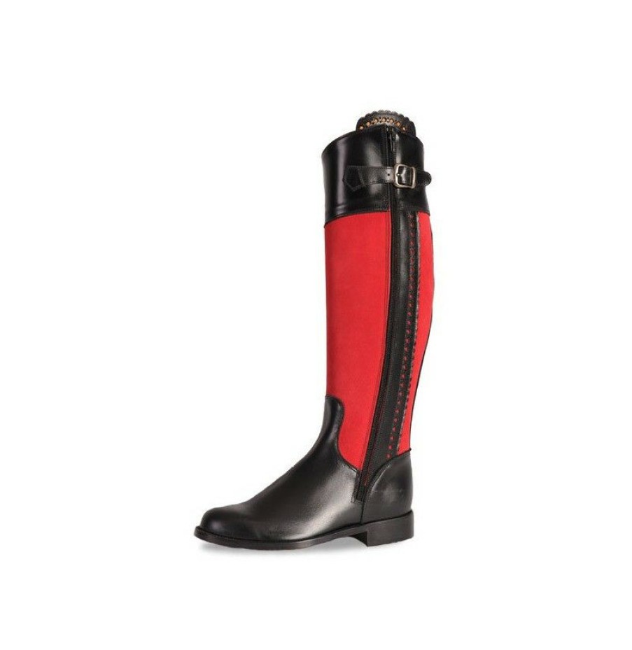 High Boots * | Black And Red Leather Horse Riding Boots For Women