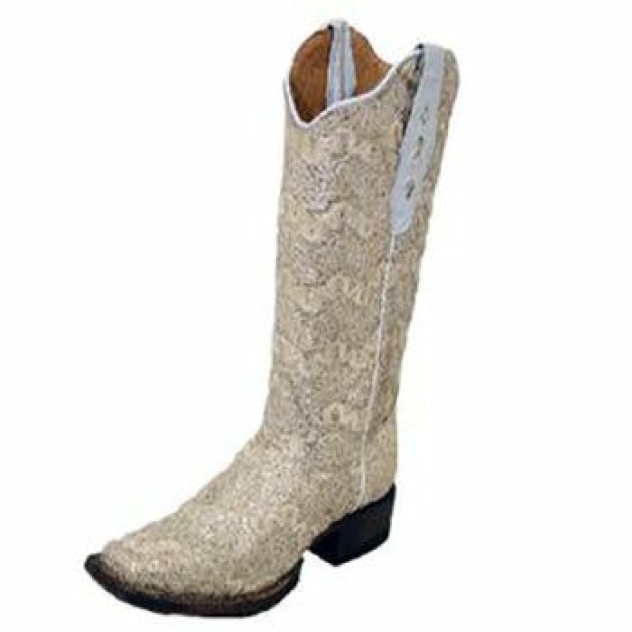 Women'S Boots * | Tanner Mark Boots Women'S Beige Shimmer Lace Square Toe Boots