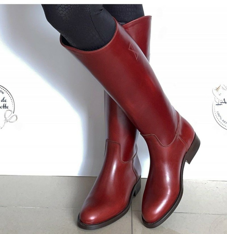 High Boots * | Red Vintage Leather Riding Boots Style