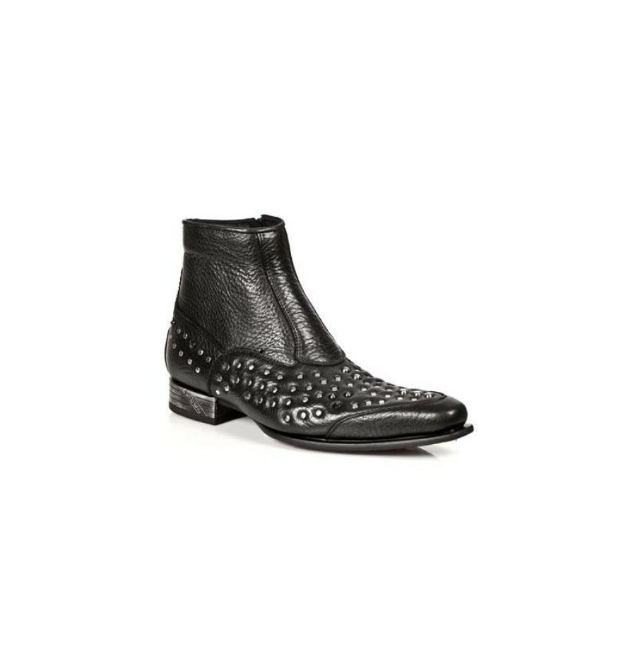 Men'S Ankle Boots * | Black Leather Studded Ankle Boots For Men With Steel Heel