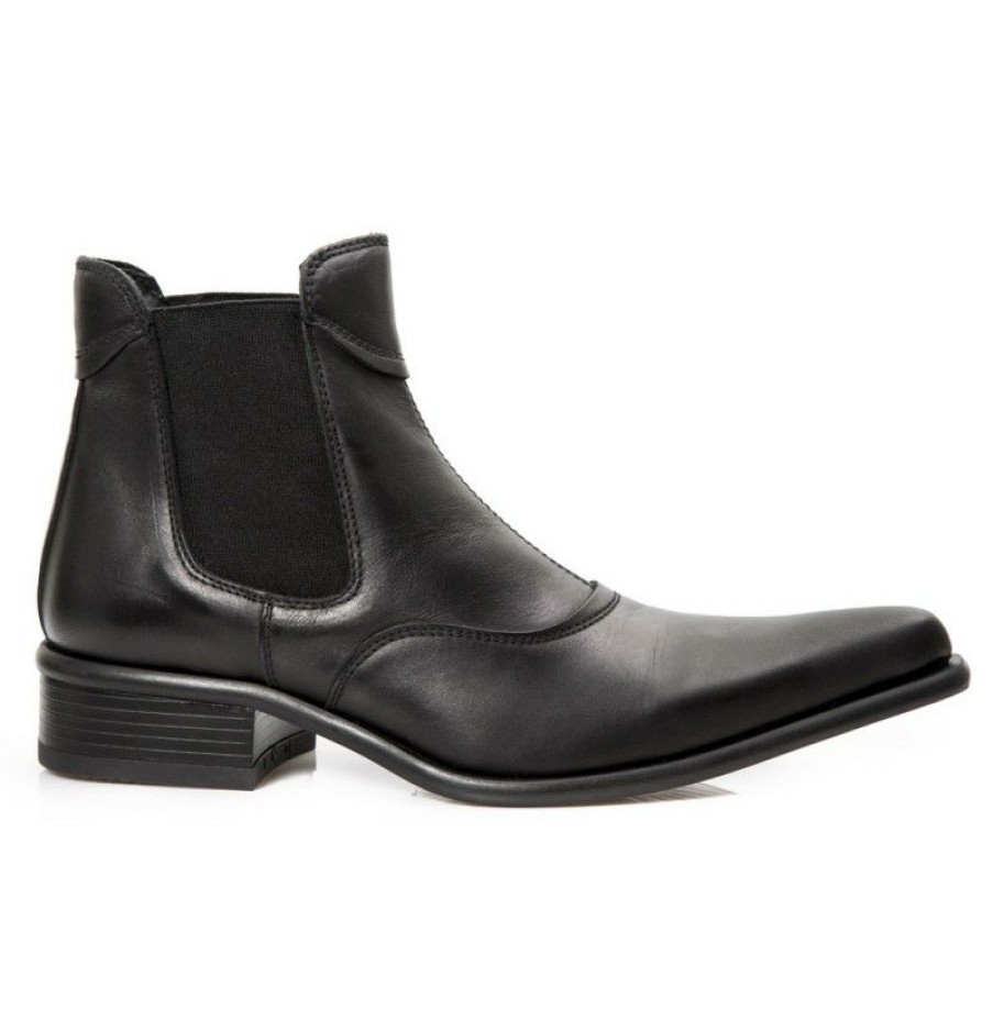 Men'S Ankle Boots * | Elegant Black Leather Pointed Ankle Boots For Men