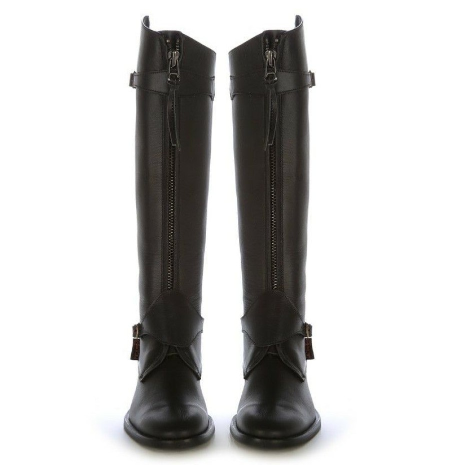 High Boots * | Black Leather Boots With Bridles