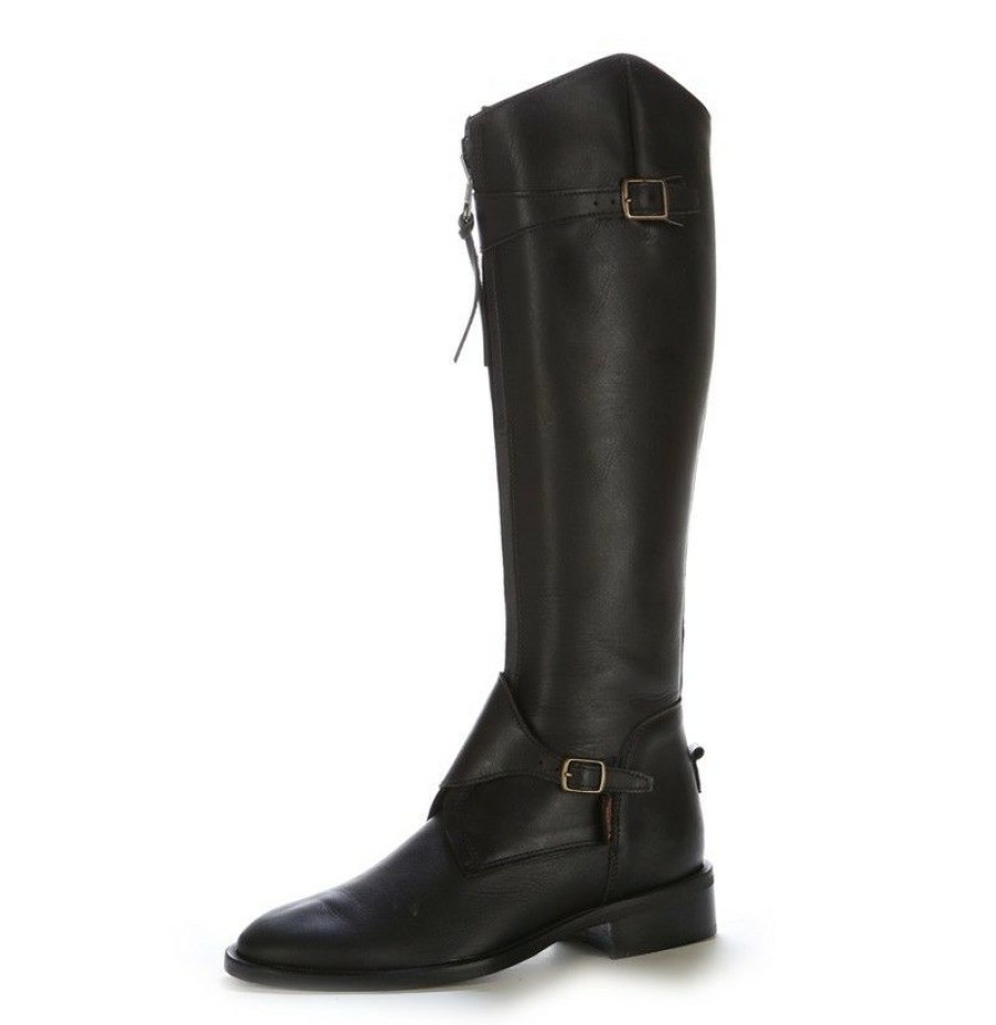 High Boots * | Black Leather Boots With Bridles