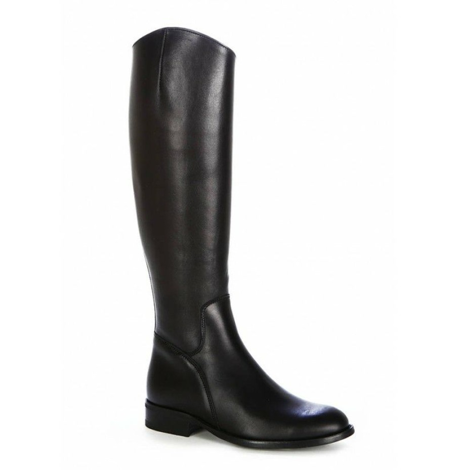 High Boots * | Black Leather Riding Style Boots For Women