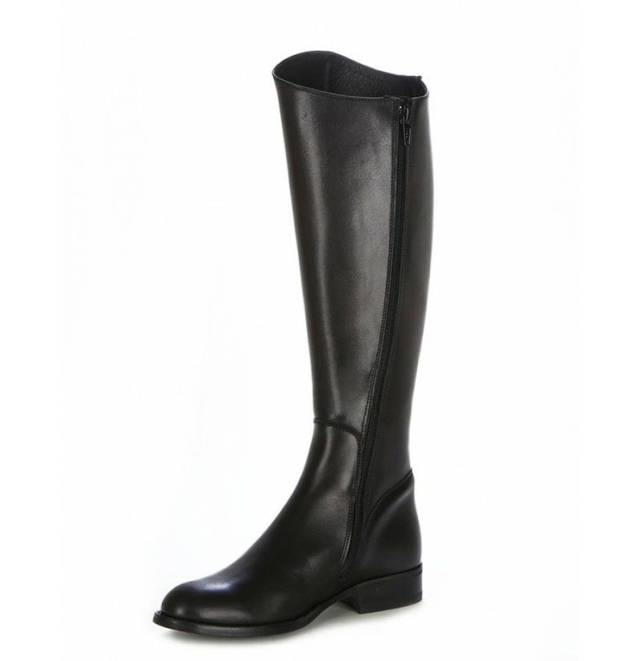 High Boots * | Black Leather Riding Style Boots For Women