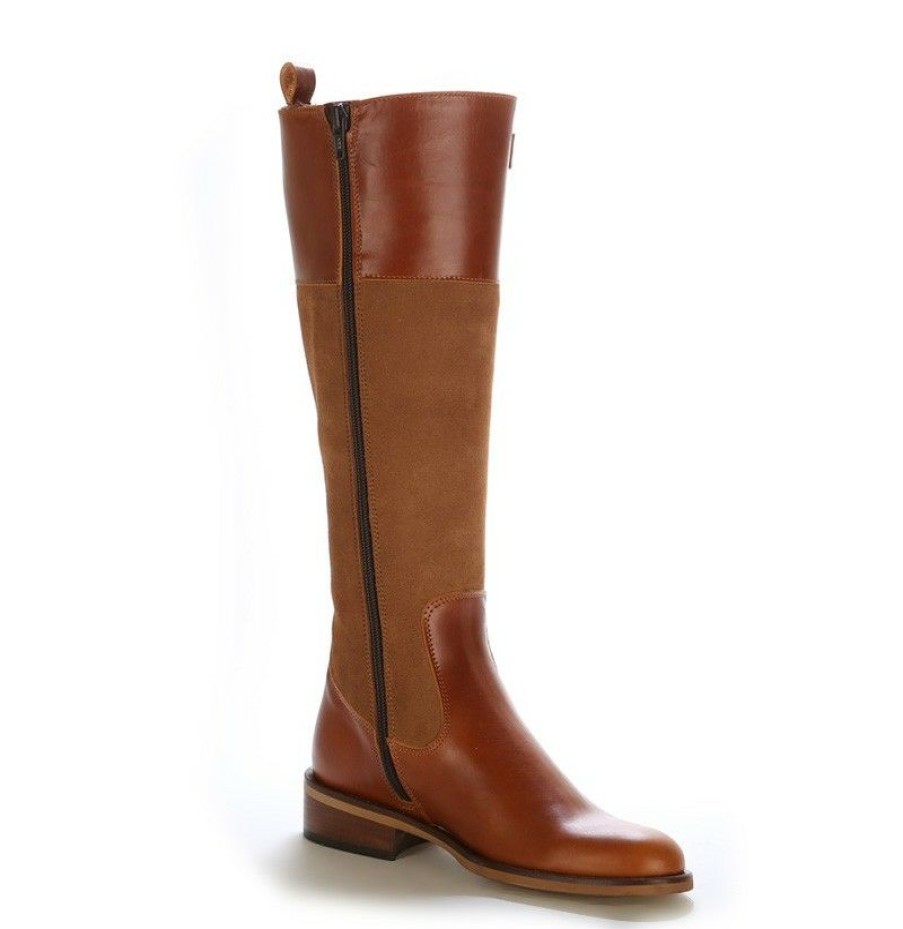 High Boots * | Camel Leather And Suede Boots