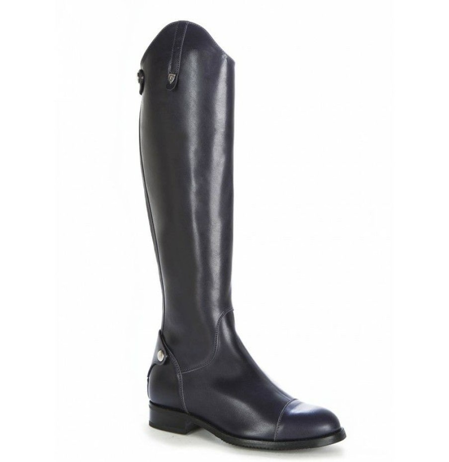 High Boots * | Navy Blue Leather Riding Boots Style