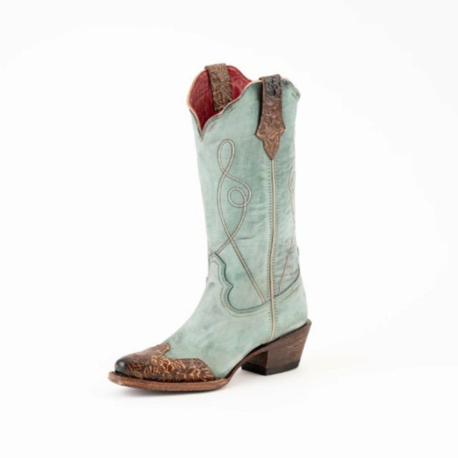 Women'S Boots * | Dusty Blue Tooled Tip Western Ferrini Madison Boots