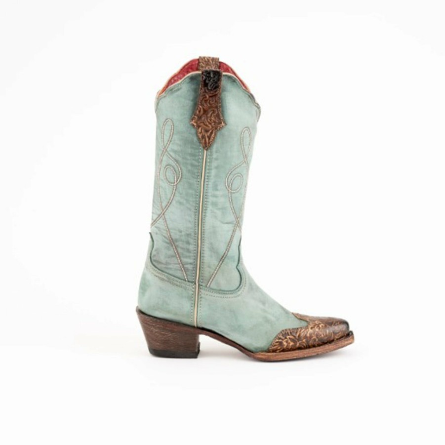 Women'S Boots * | Dusty Blue Tooled Tip Western Ferrini Madison Boots